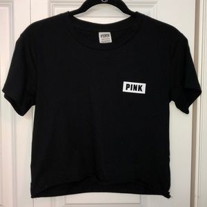 NWOT PINK cropped black shirt